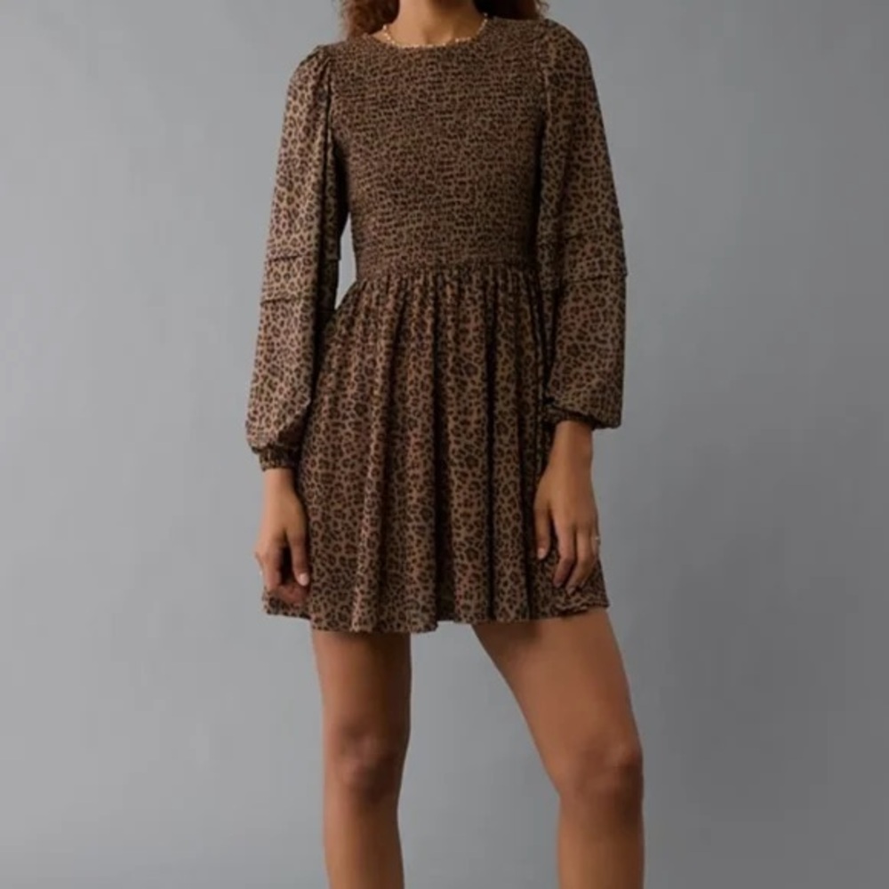 American Eagle Leopard Print Long Sleeve Dress
